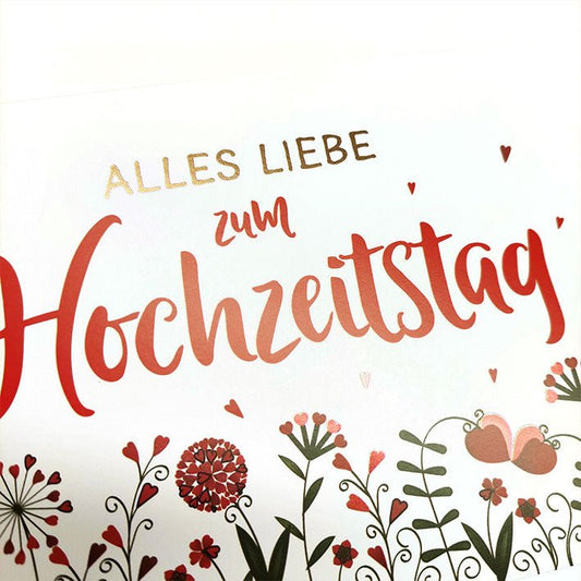 Hochzeitskarte mit Blumenmotiv und Herzchen Alles Liebe zum Hochzeitstag romantische Doppelkarte für Paare Jubiläum Grußkarte