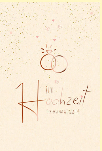 Hochzeitskarte mit Eheringen – Elegante Glückwunschkarte aus Zuckerrohrpapier in Roségold für das Brautpaar, stilvolle Hochzeitsglückwünsche