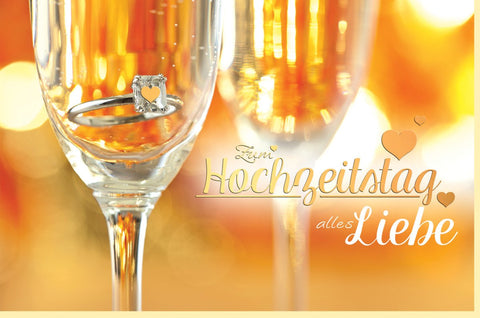 Hochzeitskarte mit Sektgläsern und Verlobungsring edles Design zum Hochzeitstag liebevolle Glückwunschkarte für Paare