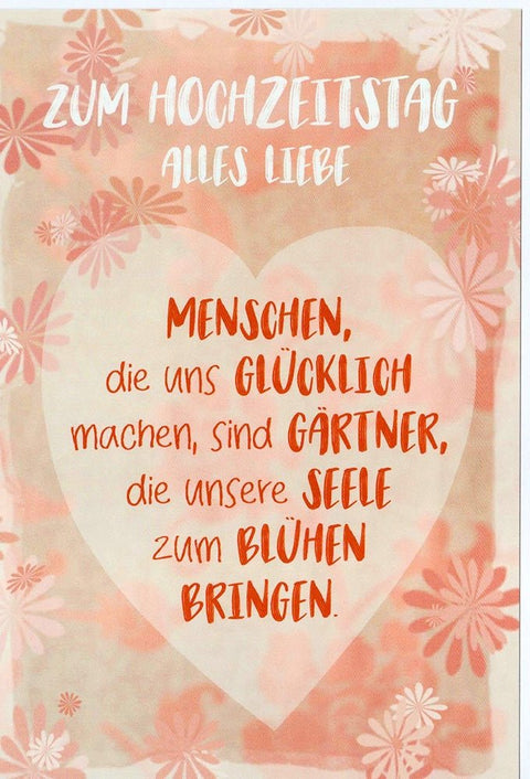 Hochzeitskarte mit Spruch zum Hochzeitstag Herzmotiv florales Design liebevolle Glückwunschkarte für Paare romantische Doppelkarte