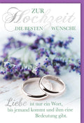 Hochzeitskarte mit Trauringen & Lavendel - Herzliche Glückwünsche zur Heirat und Verlobung