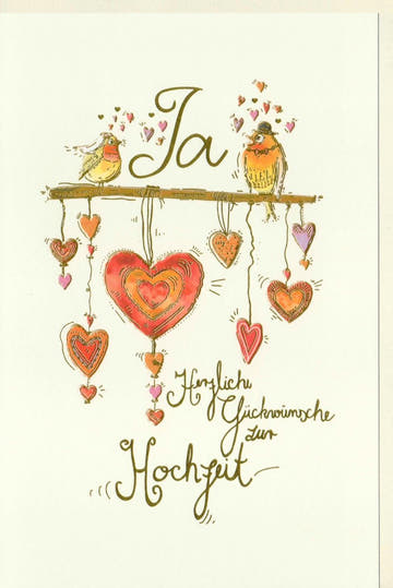 Hochzeitskarte mit Vögeln & Herzen - Romantische Karte zur Verlobung, Jubiläum & Ehe Feier