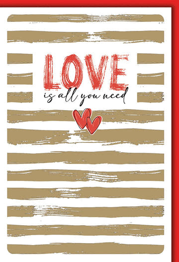 Hochzeitskarte Modern – Goldene Streifen mit Roten Herzen und Handlettering