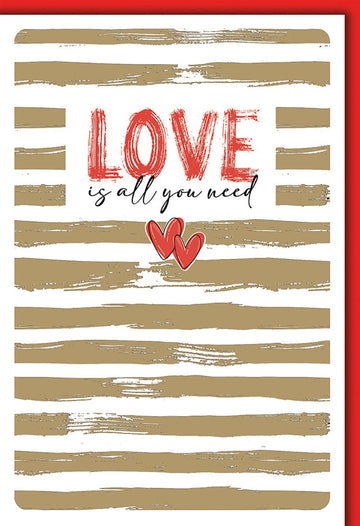 Hochzeitskarte Modern – Goldene Streifen mit Roten Herzen und Handlettering