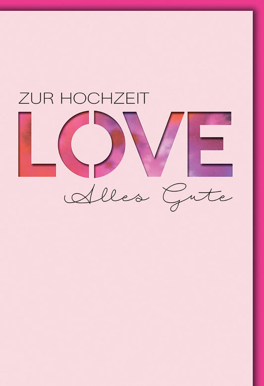 Hochzeitskarte Modern – LOVE in Aquarell mit elegantem Schriftzug auf Rosa