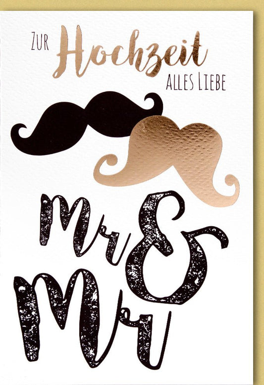 Hochzeitskarte Mr & Mr mit Schnurrbart - Motiv edle Doppelkarte für gleichgeschlechtliche Hochzeit Liebe Grußkarte Homoehe