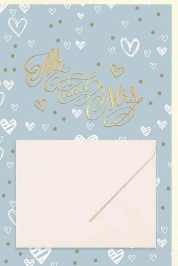 Hochzeitskarte "Mr & Mrs" - Elegantes Geldgeschenk & Glückwunsch in Gold, Weiß & Beige mit Herzen für das Brautpaar