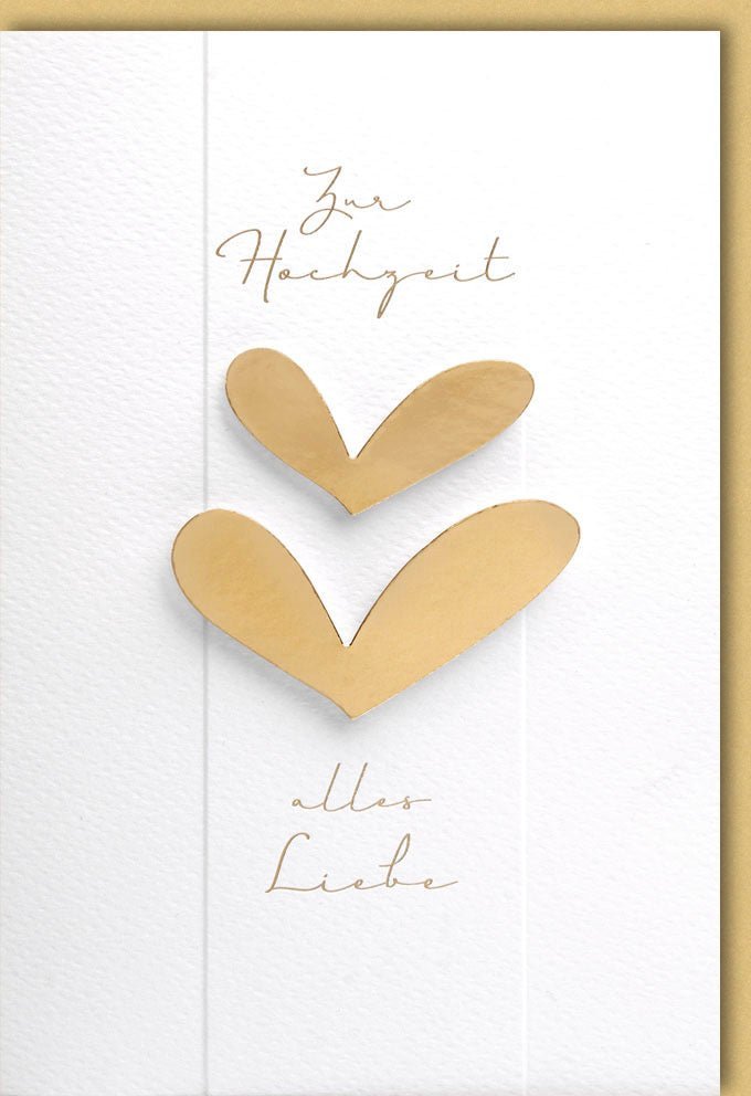 Hochzeitskarte - Premium Glückwunschkarte mit goldenen Herzen, stilvolles Design, exklusive Papeterie zur Hochzeit