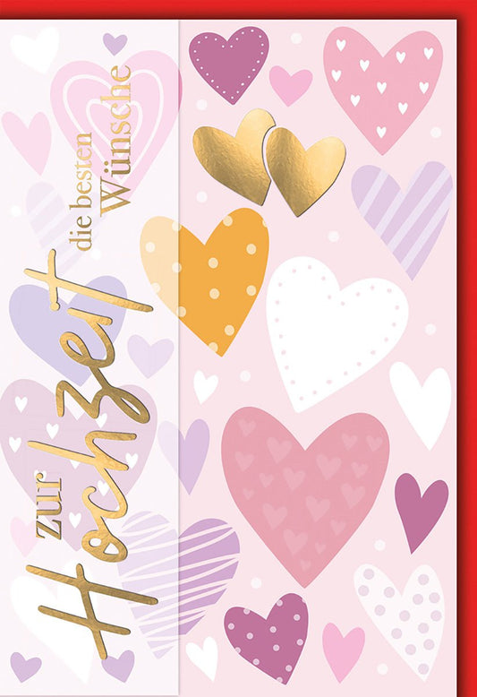 Hochzeitskarte Romantisch – Bunte Herzen mit Goldakzenten und modernem Design