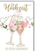 Hochzeitskarte Romantisch – Champagnergläser mit Rosen und Herzgirlande in Pastellfarben