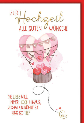 Hochzeitskarte Romantisch – Heißluftballon mit Herzen und liebevollem Spruch
