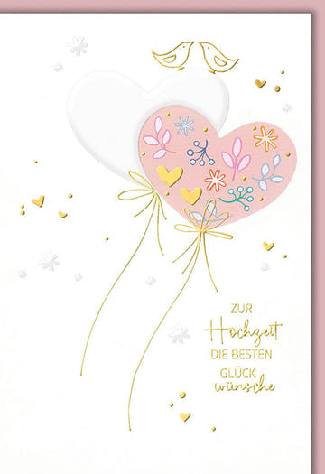 Hochzeitskarte Romantisch – Herzballons mit floralen Mustern und goldenen Akzenten
