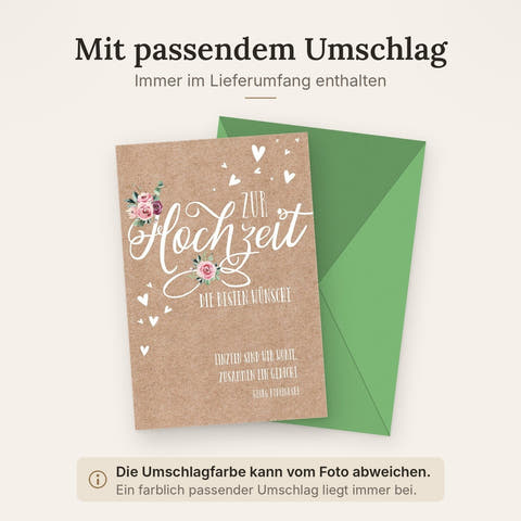 Hochzeitskarte Romantisch – Kraftpapier mit Rosen und Zitat von Georg Bydlinski