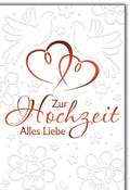 Hochzeitskarte Romantisch – Tauben mit Herzmotiv und floralen Prägungen