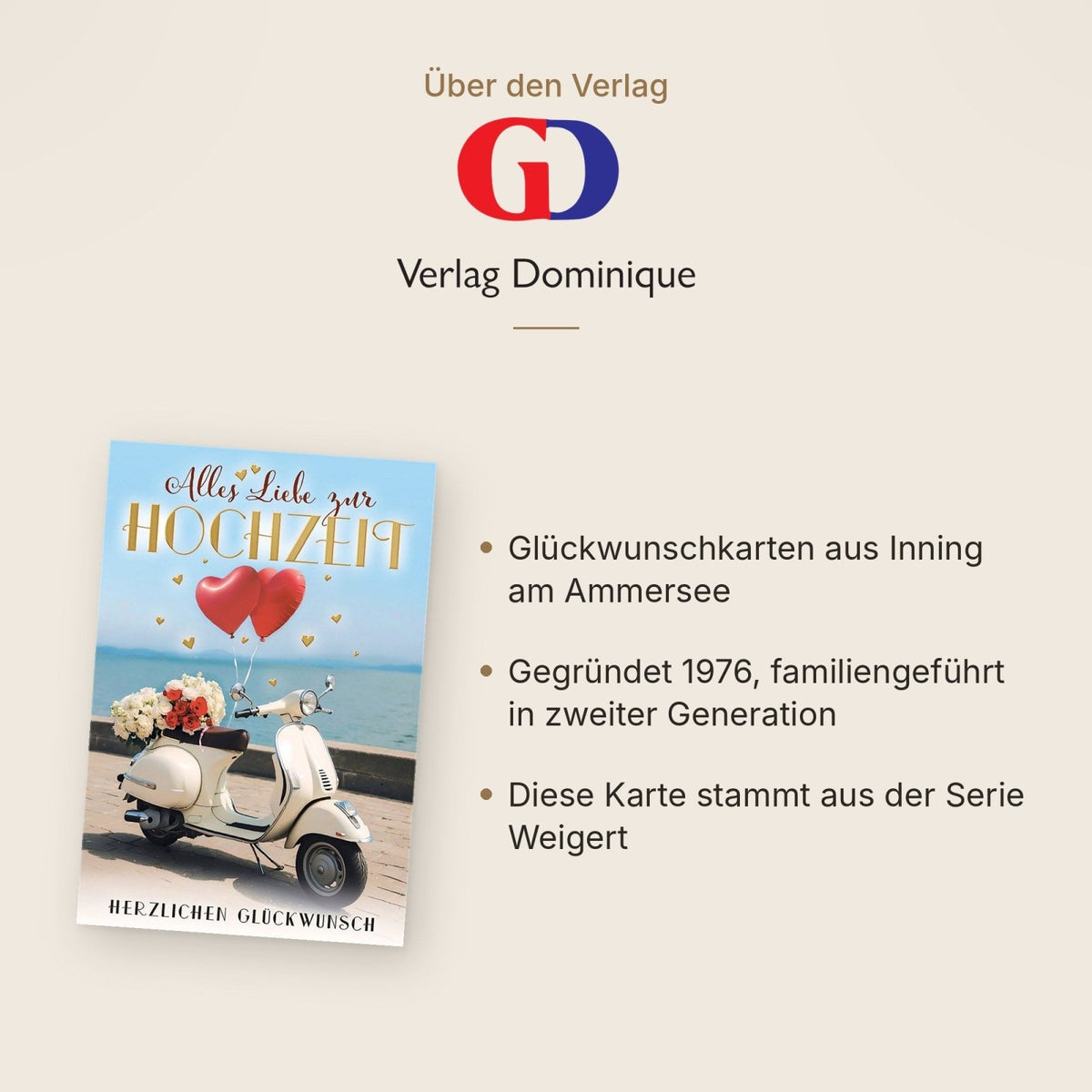 Hochzeitskarte Romantisch – Vespa mit Herzballons und Blumen am Seeufer