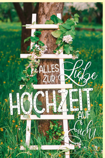 Hochzeitskarte – Romantische Glückwünsche mit Blumengestell & Baum, Naturtöne für Frühlings- und Sommerhochzeiten