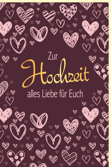 Hochzeitskarte - Romantische Glückwunschkarte mit Herzen, Naturkarton & Goldfolie im Brautpaar - Design, Burgunderrot für die romantische Feier