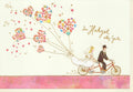 Hochzeitskarte - Romantisches Brautpaar auf Fahrrad mit Luftballons & Herzen - Elegante Glückwünsche zur Hochzeit