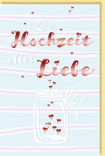 Hochzeitskarte - Romantisches Herzdesign in Hellblau mit Roségoldfolie für Verlobung und Liebe