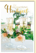 Hochzeitskarte Standesamt – Champagnergläser mit Rosen und elegantem Goldschriftzug