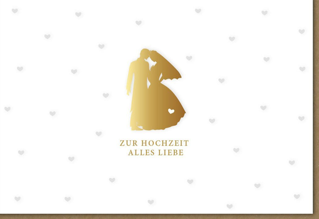 Hochzeitskarte - Stilvolle Glückwünsche zur Hochzeit, Herzmotiv in Gold für Paare & Gratulation