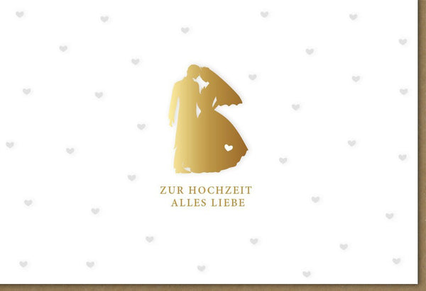Hochzeitskarte - Stilvolle Glückwünsche zur Hochzeit, Herzmotiv in Gold für Paare & Gratulation