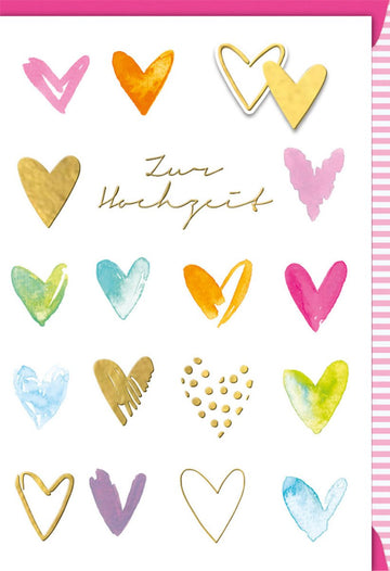 Hochzeitskarte – Stilvolle Glückwunschkarte mit Herzen, Romantik in Gold & Silber, Modernes Design für unvergessliche Feiermomente