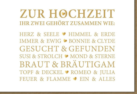 Hochzeitskarte - Stilvolle Grußkarte zur Heirat in Gold & Beige, Moderne Romantik für Verliebte Paare