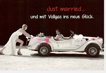 Hochzeitskarte Vintage Auto - Just Married Retro Design für das Brautpaar, Liebe & Ehe Feier Gratulation