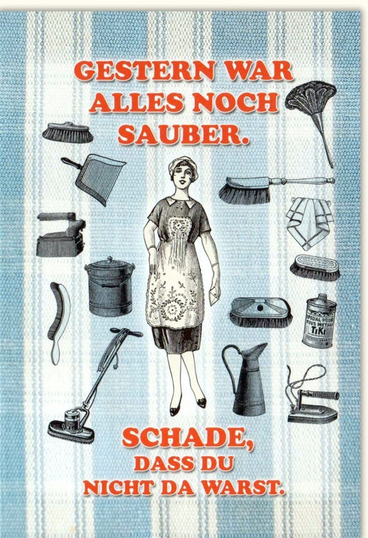 Humorvolle Grußkarte: Retro - Spaß über Sauberkeit, Ironische Sprüche, Lustige Postkarte als Geschenk & Deko