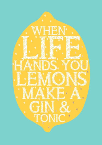 Humorvolle Motivations - Postkarte - Gin & Tonic Lebensweisheit in Hellblau/Gelb, Postkarten - Sprüche