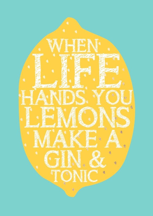Humorvolle Motivations - Postkarte - Gin & Tonic Lebensweisheit in Hellblau/Gelb, Postkarten - Sprüche