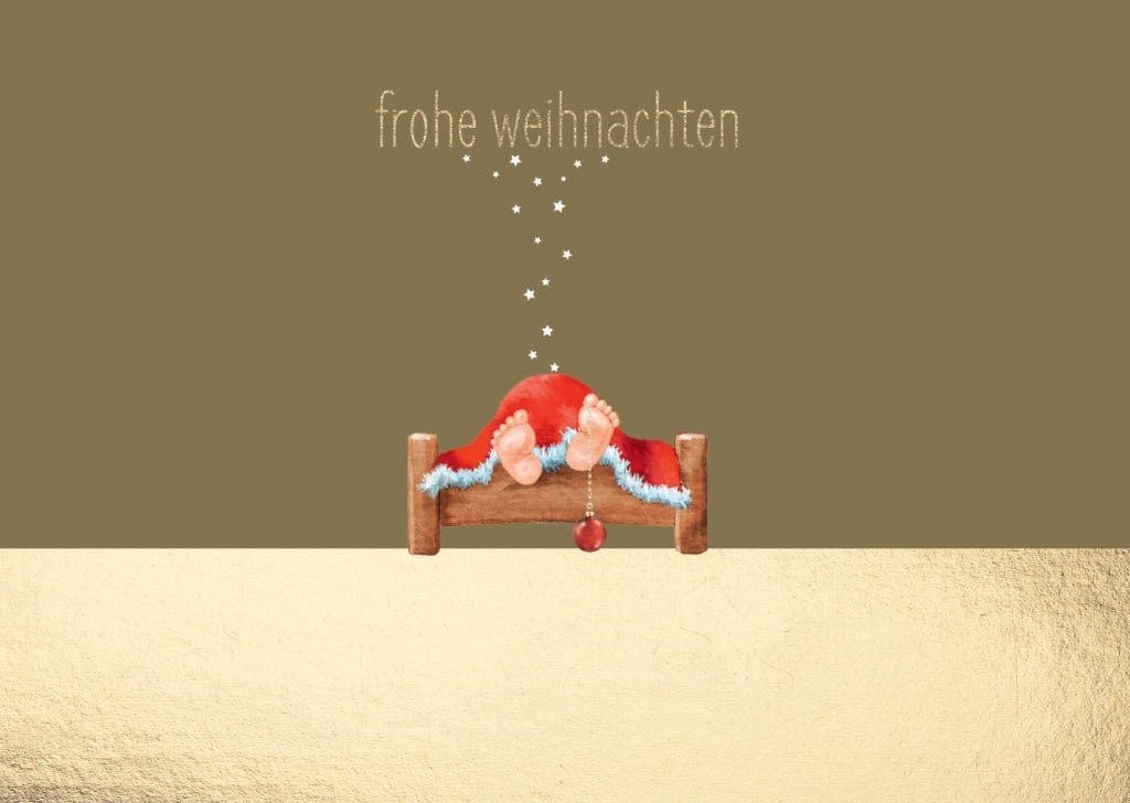 Humorvolle Weihnachtskarte - Goldfolie Postkarte mit lustigem Weihnachtsmann, "Frohe Festtage!" für festliche Stimmung