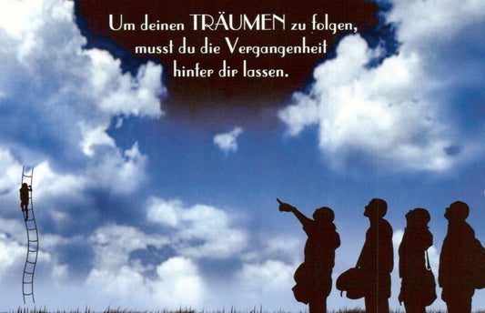 Inspirationskarte "Träume Erklimmen": Kinder - Silhouetten, Wolken & Weisheit - Hoffnungsvoll in die Zukunft blicken