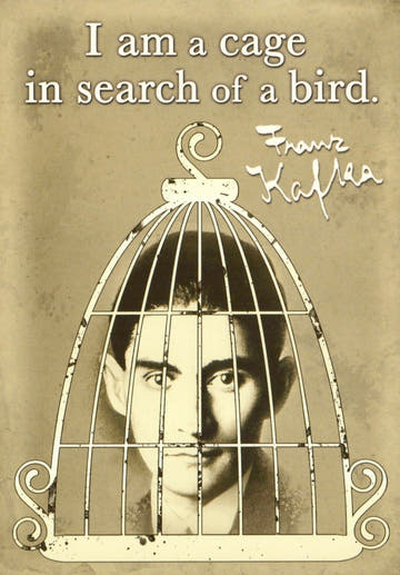 Inspirierende Postkarte - Franz Kafka Zitat, Vintage Vogelkäfig Design, Literatur Dekor im Retro Look, Postkarten - Englisch