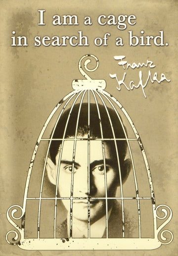 Inspirierende Postkarte - Franz Kafka Zitat, Vintage Vogelkäfig Design, Literatur Dekor im Retro Look, Postkarten - Englisch