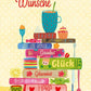 Inspirierende Postkarte mit Bücherstapel: Glück & Liebe, Retro - Illustration, Folienprägung, Motivationsspruch