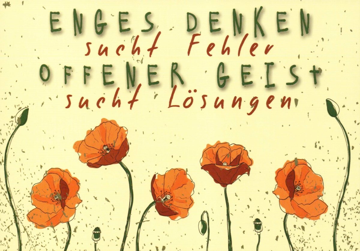Inspirierende Postkarte mit Weisheitssprüchen | Mohnblumen auf Gelbem Hintergrund | Kreatives Denken & Lösungen, Postkarten - Sprüche