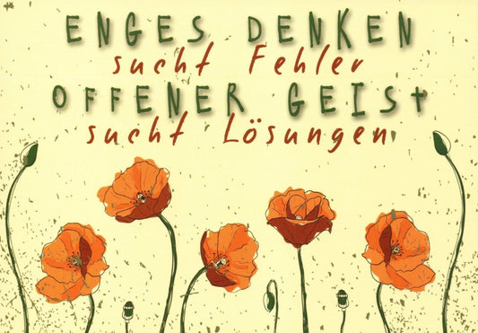 Inspirierende Postkarte mit Weisheitssprüchen | Mohnblumen auf Gelbem Hintergrund | Kreatives Denken & Lösungen, Postkarten - Sprüche
