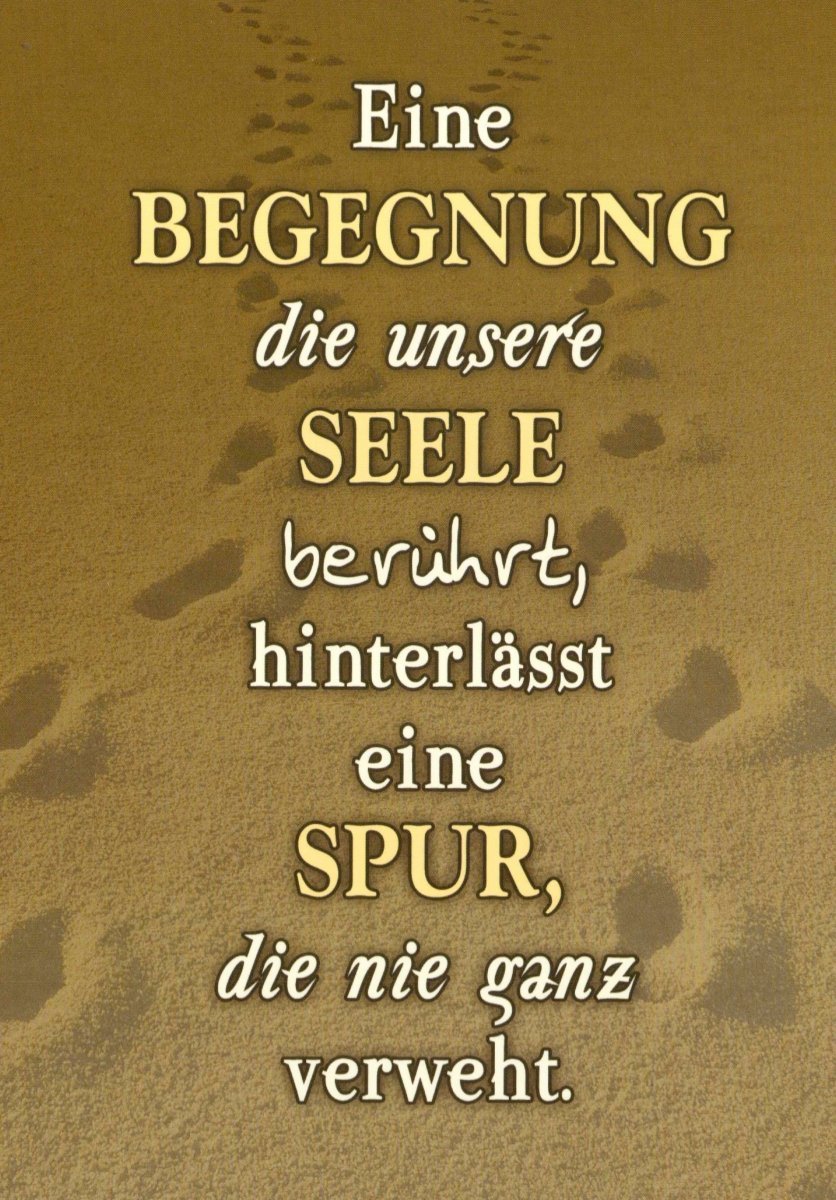 Inspirierende Postkarte über Begegnungen & Seelenverwandtschaft, Sand - Hintergrund, Weisheitszitat für Freundschaft & Erinnerung