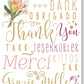 Internationale Danksagungskarte - Mehrsprachiges "Thank You" Design mit Blumenmotiv für Feiern & Anlässe