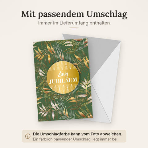 Jubiläumskarte für Firmenanlässe - Stilvolle Glückwunschkarte mit Goldakzenten und floralem Design, ideal für feierliche Gratulationen