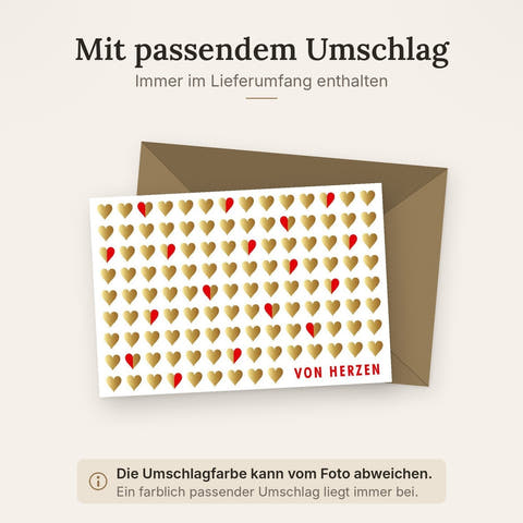 Jubiläumskarte - Midoro Elegante Karte mit Herzen, Stilvolles Design in Gold & Rot für Freunde, Familie, Partner - Perfekt für Valentinstag & Dankeschön