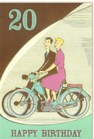 Jubiläumskarte 20 Jahre - Vintage Fahrrad Motiv, Retro Glückwünsche für Mann & Frau, Feier der gemeinsamen Reise