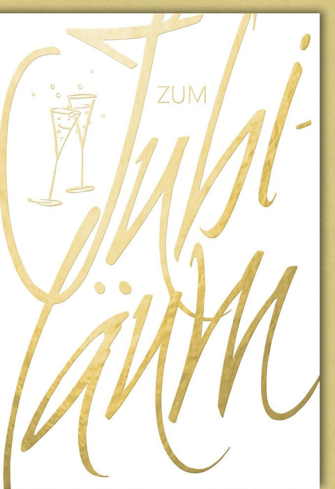 Jubiläumskarte "Eleganter Toast" - Stilvolle Glückwünsche mit Sektgläsern und Goldschrift für besondere Anlässe