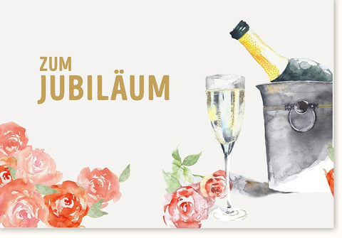 Jubiläumskarte für besondere Anlässe - Elegantes Design mit Sekt & Rosen, Perfekt zum Feiern und Gratulieren, Festliche Blumenmotive
