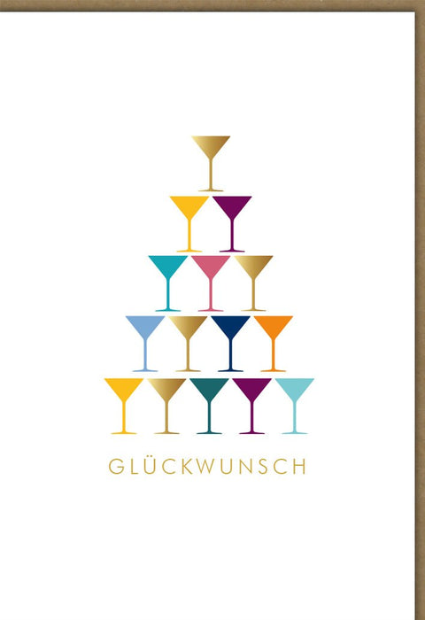 Jubiläumskarte für Geschäftspartner - Elegante Gratulationskarte mit Sektgläser - Motiv, Goldakzente, Perfekt für B2B Anlässe und Neujahr, Glückwunschkarten - Allgemein