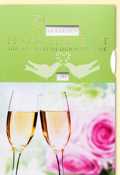 Jubiläumskarte Hochzeit - Elegante Gratulationskarte mit Sektgläsern & Blumenmotiv, Drehrad