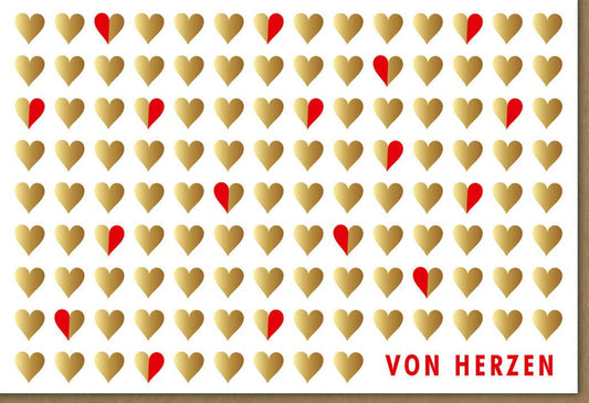 Jubiläumskarte - Midoro Elegante Karte mit Herzen, Stilvolles Design in Gold & Rot für Freunde, Familie, Partner - Perfekt für Valentinstag & Dankeschön