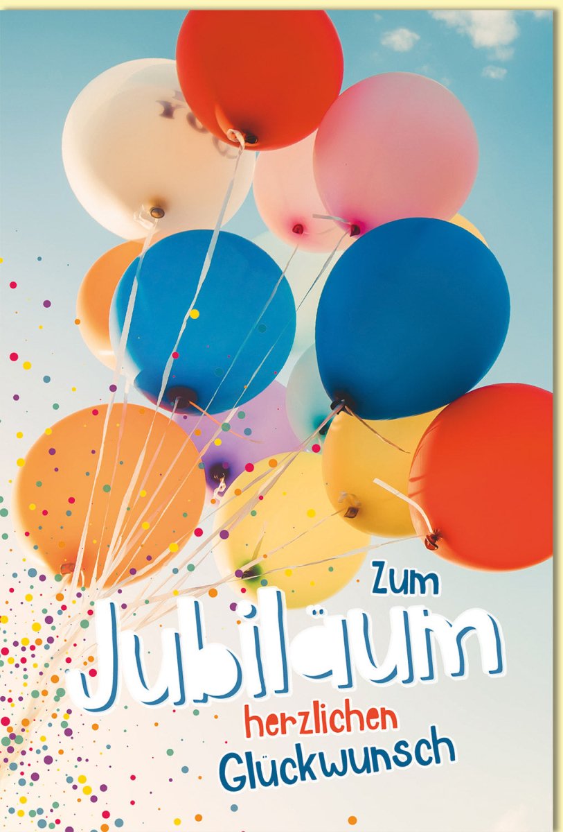 Jubiläumskarte mit bunten Luftballons und Konfetti für herzliche Glückwünsche farbenfrohes Design feierliche Karte